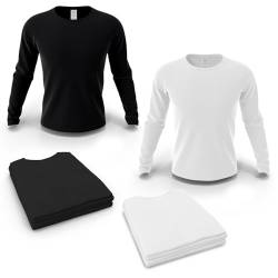 RODOPI Langarmshirt Runner Longsleeve für Damen und Herren Gr.XS-3XL T-Shirt Schwarz und Weiß Arbeitspullover Rundhals 100% Baumwolle - 3XL Schwarz 5er von RODOPI