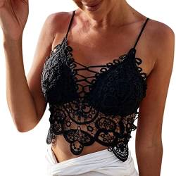 ROLAQDK Damen Tank Top Sommer Locker Ärmellose Spitzen Bralette für Frauen Camisoles Crop Top Spitzen Bralettes für Frauen Bralette Spitzen Bandeau BH Tunika Rot Tunika Damen Große Größen von ROLAQDK