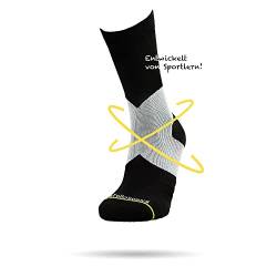 ROLLO SOCKS Team 5.0 Black - Laufsocken mit gezielter Sprunggelenkskompression, Running, Sprunggelenk stützend, Bandage Fußgelenk, Sportsocken, Für jeden Sport geeignet, Größe L (44-46) von ROLLO SOCKS