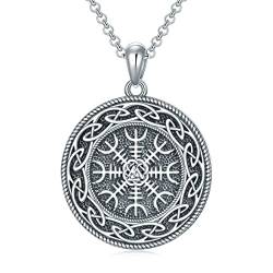 Keltischer Knoten Wikinger Halskette Sterling Silber Vegvisir Kompass Anhänger Kette Nordische Amulett ViKing Runen Schmuck Geschenke für Herren Damen von ROMANTICWORK