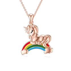 ROMANTICWORK Einhorn Kette 925 Sterling Silber Regenbogen Einhorn Anhänger Halskette Schmuck Einhorn Geschenk für Mädchen Damen Frauen Kinder Tochter von ROMANTICWORK