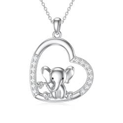 ROMANTICWORK Elefant Kette 925 Sterling Silber Herz Elefan Anhänger Halskette Elefant Schmuck Geschenke für Damen Mädchen von ROMANTICWORK