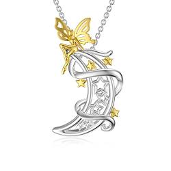 ROMANTICWORK Elf Kette Sterling Silber Fee Schutzengel Anhänger Halskette Engel Mond Halskette Schmuck Geschenke für Damen Mädchen von ROMANTICWORK