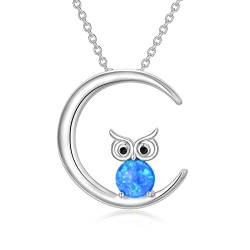 ROMANTICWORK Eule Kette Sterling Silber Eule Mond Anhänger Halskette Tier Schmuck Geschenke für Damen Mädchen von ROMANTICWORK