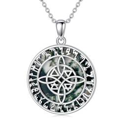 ROMANTICWORK Hexenknoten Halskette 925er Sterling Silber Moosachat Keltischer Knoten Anhänger kette Hexe Wicca Heidnischer Schmuck Keltischer Schmuck Geschenke für Damen Mädchen von ROMANTICWORK