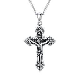 ROMANTICWORK Kreuz Jesus Kette Sterling Silber Kruzifix Jesus Anhänger Halskette Christliche Jesus Religiöser Schmuck Geschenke für Herren Damen von ROMANTICWORK