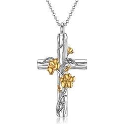 ROMANTICWORK Kreuz Urne Halskette 925 Sterling Silber Urne Kette für Asche Kreuz Anhänger Andenken an Verstorbene Schmuck Geschenke für Damen von ROMANTICWORK