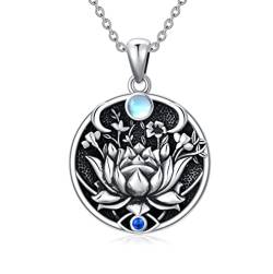 ROMANTICWORK Lotusblume Evil Eye Kette Sterling Silber Lotusblüte Kette Lotus Mondstein Halskette Nazar Boncuk Böse Auge Kette Anhänger Yoga Geschenk Schmuck Amulett für Damen von ROMANTICWORK