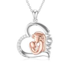 ROMANTICWORK Mutter Geschenke Sterling Silber Mutter Halsketten Mutter und Kind Liebe Herz Anhänger Halskette Schmuck Muttertag Weihnachtsgeschenke für Frauen Mutter Tochter von ROMANTICWORK