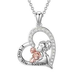 ROMANTICWORK Mutter Geschenke Sterling Silber Mutter Halsketten Mutter und Kind Liebe Herz Anhänger Halskette Schmuck für Frauen Mutter Tochter von ROMANTICWORK