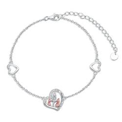 ROMANTICWORK Mutter Tochter Armband 925 Sterling Silber Herz Mama Tochter Armband Schmuck Geschenke für Damen Mädchen von ROMANTICWORK