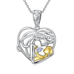 ROMANTICWORK Mutter Tochter Kette 925 Sterling Silber Mama Anhänger Halskette Schmuck Geburtstag Geschenke für Damen Mädchen von ROMANTICWORK