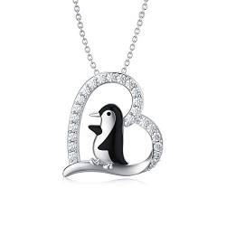 ROMANTICWORK Pinguin Geschenke Pinguin Halskette Sterling Silber Niedliche Tierherz Anhänger Halsketten Glücklicher Schmuck Geburtstagsgeschenke für Frauen Mädchen von ROMANTICWORK