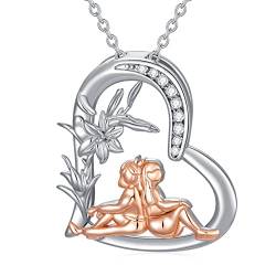 ROMANTICWORK Schwester Kette Sterling Silber Freundschaft Lilie Blume Anhänger Halskette Freunde Kette Schmuck Geburtstagsgeschenke für Frauen Mädchen von ROMANTICWORK