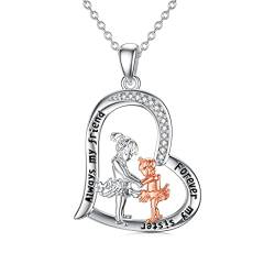 ROMANTICWORK Schwester Kette Sterling Silber Schwester Ballett Herz Anhänger Halskette Freundschaftsketten Schmuck Geburtstagsgeschenk für Mädchen Freunde von ROMANTICWORK