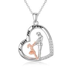 ROMANTICWORK Vater Tochter Kette Sterling Silber Liebe Herz Papa Tochter Anhänger Halskette Geschenke Schmuck für Mädchen Damen von ROMANTICWORK