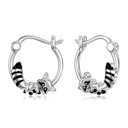 ROMANTICWORK Waschbär Ohrringe 925 Sterling Silber Waschbär Creolen Ohrringe Waschbär Schmuck Geschenke für Damen Mädchen von ROMANTICWORK