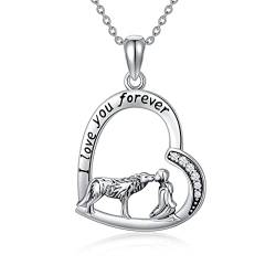 ROMANTICWORK Wolf Halskette I Love You Forever Wolf und Mädchen Herz Anhänger Halskette Sterling Silber Wolf Schmuck Geschenke für Frauen Mädchen von ROMANTICWORK