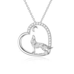 ROMANTICWORK Wolf Halskette Sterling Silber Herz Anhänger Halskette Wölfe Schmuck Geburtstag Weihnachtsgeschenke für Frauen Mädchen Schwester von ROMANTICWORK