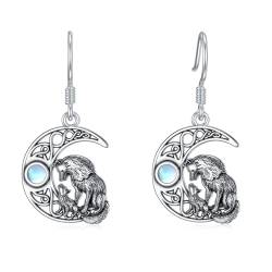 ROMANTICWORK Wolf Ohrringe 925 Sterling Silber Mondstein Wolf Hängend Ohrringe Mutter Tochter Wolf Schmuck Geschenke für Damen Mädchen von ROMANTICWORK