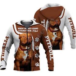 ROMBOBAG Männer Unisex Pitbull 3D Hundedruck Reißverschluss Hoodie Langarm Sweatshirts Jacke Pullover Trainingsanzug Zip Hoodie XL von ROMBOBAG
