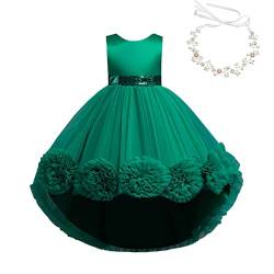 ROMIDA Blumensmädchenkleid Kinder Mädchen Samt Tüllkleid Prinzessin Kleid Hochzeit Brautjungfern Festliche Geburtstag Party Abendkleid Maxi Lang Ballkleid Kommunionskleid, Grün, 5-6 Jahre von ROMIDA