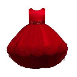 ROMIDA Blumensmädchenkleid Kinder Mädchen Samt Tüllkleid Prinzessin Kleid Hochzeit Brautjungfern Festliche Geburtstag Party Abendkleid Maxi Lang Ballkleid Kommunionskleid, Rot, 9-10 Jahre von ROMIDA