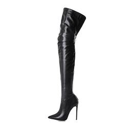 ROMIDA Damen Hohe Stiefel Schuhe Langschaft Overknee Stiefel Stiletto High Heels Lang Boots Langschaft Stiefel Herbst Winter Stiefel Stiefelette Knöchel Schuhe Ankle Boots, Schwarz, 41 EU von ROMIDA