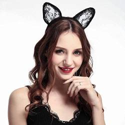 Halloween Sexy Haarband Frauen Spitze Schöne Katze Ohr Kopf Kette Schmuck Haarband Urlaub Kopf Stirnband(Color:Black) von ROMOZ