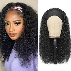Mode Turban Stirnband Perücke Schwarz Kleines Volumen Mittlere Locken Chemische Faser Haar Kopfbedeckung(Color:Black,Size:16in) von ROMOZ