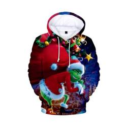ROMOZ Weihnachten Grün Grinch 3D Hoodie Herbst Dünne Mode Pullover Kinder Jacke Jungen Mädchen Casual Sweatshirt(Style 1,4XL) von ROMOZ