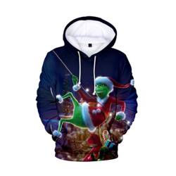 ROMOZ Weihnachten Grün Grinch 3D Hoodie Herbst Dünne Mode Pullover Kinder Jacke Jungen Mädchen Casual Sweatshirt(Style 2,6XL) von ROMOZ