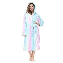 RONGTAI Damen Bademantel aus Plüsch mit Kapuze und Taschen, flauschige Nachtwäsche, regenbogenfarben, XX-Large von RONGTAI