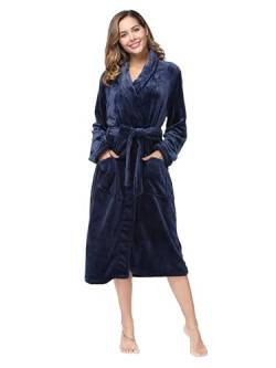 RONGTAI Fleece-Bademantel für Damen, Plüsch, weich, warm, lang, mit Taschen - Blau - Medium von RONGTAI