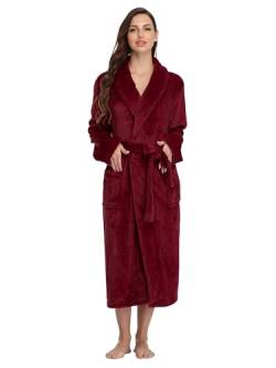 RONGTAI Fleece-Bademantel für Damen, Plüsch, weich, warm, lang, mit Taschen - Rot - Medium von RONGTAI
