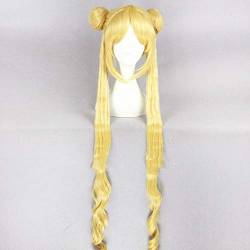 RONGYEDE Anime cosplay perücke 90cm lange lockige gelbe Tsukino Usagi Sailor Moon synthetische Cosplay Haarperücken für Frauen + Perückenkappe Wie auf dem Bild von RONGYEDE