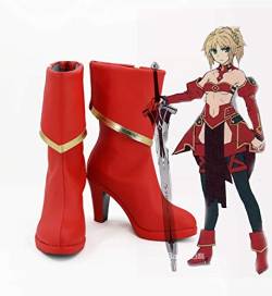 RONGYEDE Anime cosplay perücke Fate/Apocrypha Servant Mordred Cosplay Shoes Fa Saber Red Cosplay Boots Halloween Cosplay Red Shoes Custom Made For Men Women 35 von RONGYEDE