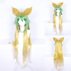 RONGYEDE Anime cosplay perücke Schicksal Apokryphen Atalanta Cosplay Perücke für Frauen 100cm lange gerade gerade hitzebeständige synthetische Haarperücke grün gelb Kostümparty von RONGYEDE