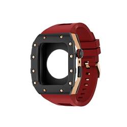 RONGYEDE Armband-Modifikationsset für Apple Watch 8 7 45 mm Edelstahl-Metallgehäuse für iWatch Serie 6 SE 5 4 44 mm weiches Gummi-Uhrenarmband(Größe:45mm For 8/7) von RONGYEDE