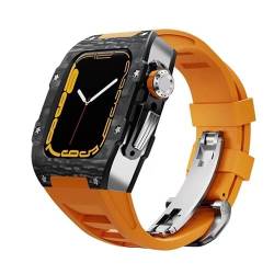 RONGYEDE Kohlefaser schutzhülle Für Apple watch 8 7 45mm Silikon uhrenarmband high-end modifikation zubehör Für iwatch 6 5 SE 44mm(Größe:45 mm) von RONGYEDE