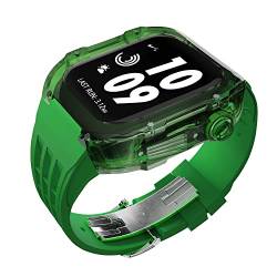 RONGYEDE Luxuriöses Modifikationsset für Apple Watch 44/45 mm Fluorkautschukband für iWatch Serie 8 7 6 5 4 SE 45 mm 44 mm transparentes Uhrengehäuse+Uhrenarmband(Größe:For 44mm) von RONGYEDE