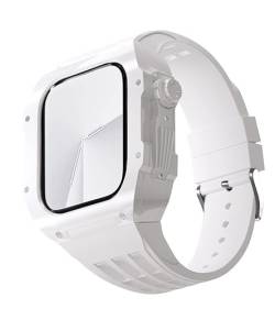 RONGYEDE Luxuriöses Modifikationsset für Apple Watch 44/45 mm Fluorkautschukband für iWatch Serie 8 7 6 5 4 SE 45 mm 44 mm transparentes Uhrengehäuse+Uhrenarmband(Größe:For 45mm) von RONGYEDE