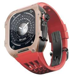 RONGYEDE Luxuriöses Uhrenarmband für Apple Watch 8/7/Serie Titangehäuse Fluorkautschuk Luxus-Uhrenarmband für iWatch 45 mm Uhrenarmband Nachrüstungsset Upgrade Uhrenarmband und Gehäuse(Größe:45 mm) von RONGYEDE
