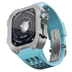 RONGYEDE Luxuriöses Uhrenarmband für Apple Watch 8/7/Serie Titangehäuse Fluorkautschuk Luxus-Uhrenarmband für iWatch 45 mm Uhrenarmband Nachrüstungsset Upgrade Uhrenarmband und Gehäuse(Größe:45 mm) von RONGYEDE