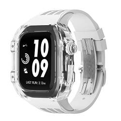 RONGYEDE Luxuriöses transparentes Uhrengehäuse für Apple Watch 45 mm 44 mm Fluorkautschuk Uhrenarmband Correa 8 7 6 5 SE für Iwatch Modifikationszubehör(Größe:For 44mm) von RONGYEDE