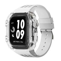 RONGYEDE Luxuriöses transparentes Uhrengehäuse für Apple Watch 45 mm 44 mm Fluorkautschuk Uhrenarmband Correa 8 7 6 5 SE für Iwatch Modifikationszubehör(Größe:For 44mm) von RONGYEDE
