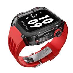RONGYEDE Luxuriöses transparentes Uhrengehäuse für Apple Watch 45 mm 44 mm Fluorkautschuk Uhrenarmband Correa 8 7 6 5 SE für Iwatch Modifikationszubehör(Größe:For 45mm) von RONGYEDE
