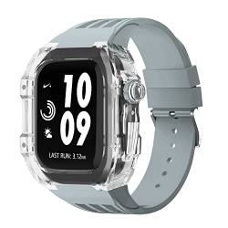 RONGYEDE Luxuriöses transparentes Uhrengehäuse für Apple Watch 45 mm 44 mm Fluorkautschuk Uhrenarmband Correa 8 7 6 5 SE für Iwatch Modifikationszubehör(Größe:For 45mm) von RONGYEDE