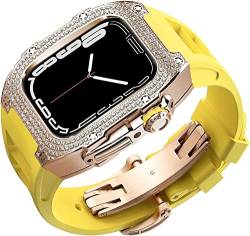 RONGYEDE Rm Mod Kit Diamantgehäuse und Fluorkautschukband für Apple Watch Serie 8 7 6 5 4 SE Fluor-Gummi-Armband Strass-Abdeckung für iWatch 45 mm 44 mm Uhrenarmband(Größe:44mm) von RONGYEDE