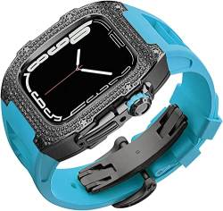 RONGYEDE Rm Mod Kit Diamantgehäuse und Fluorkautschukband für Apple Watch Serie 8 7 6 5 4 SE Fluor-Gummi-Armband Strass-Abdeckung für iWatch 45 mm 44 mm Uhrenarmband(Größe:45 mm) von RONGYEDE